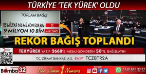Depremzedeler için rekor bağış toplandı