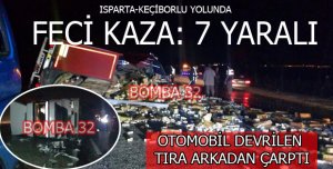 DEVRİLEN TIRA ARKADAN ÇARPTI