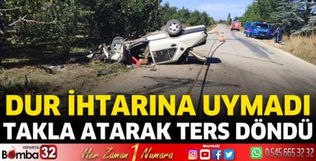 Dur ihtarına uymayan sürücü kaza yaptı