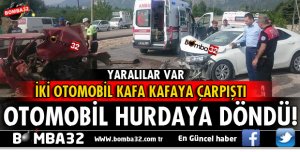 EĞİRDİR'DE 2 OTOMOBİL KAFA KAFAYA ÇARPIŞTI