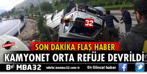 EĞİRDİR'DE KAMYONET TERS DÖNDÜ