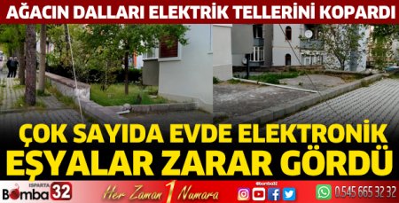 Elektrik telleri kopunca elektronik eşyalar zarar gördü