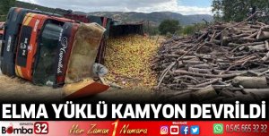 Elma yüklü kamyon devrildi