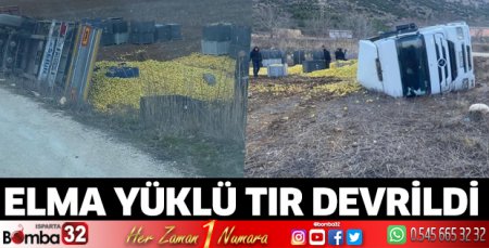 Elma yüklü tır devrildi