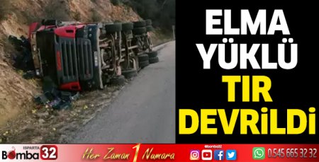 Elma yüklü TIR devrildi
