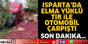 Elma yüklü tır ile otomobil çarpıştı