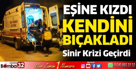 Eşine kızdı kendini bıçakladı