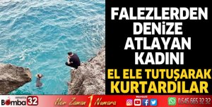 Falezlerden denize atlayan kadını, gençler el ele tutuşarak kurtardı