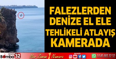 Falezlerden denize el ele tehlikeli atlayış kamerada