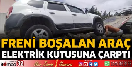 Freni boşalan araç elektrik Kutusuna çarptı