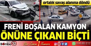 Freni boşalan kamyon 7 aracı biçti