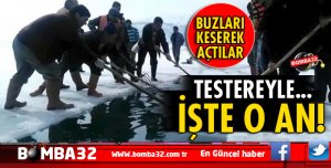ISPARTA'DA GÖL YÜZEYİNDEKİ BUZU KESEREK ADADAN KARAYA KANAL AÇTILAR