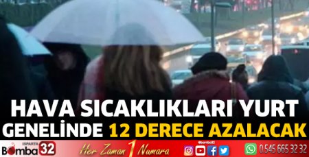 Hava sıcaklıkları yurt genelinde 12 derece azalacak