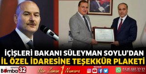 İÇİŞLERİ BAKANI SÜLEYMAN SOYLU’DAN TEŞEKKÜR PLAKETİ