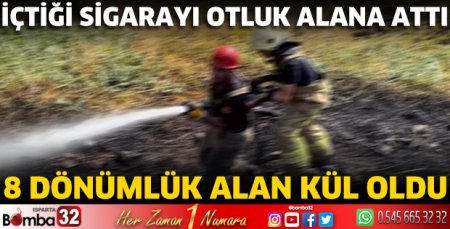 İçtiği sigarayı otluk alana attı 8 dönümlük alan kül oldu 