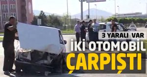 İKİ OTOMOBİL ÇARPIŞTI: 3 YARALI
