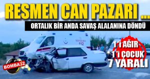 İki otomobil kafa kafaya çarpıştı: 1'i ağır 7 yaralı
