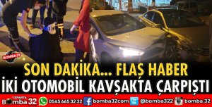 İKİ OTOMOBİL KAVŞAKTA ÇARPIŞTI