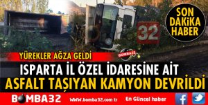 İL ÖZEL İDARESİNE AİT KAMYON DEVRİLDİ
