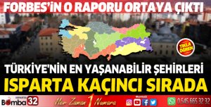 Isparta Türkiye'nin en yaşanılabilir şehirleri arasında kaçıncı sırada?