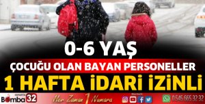 Isparta’da 0-6 yaş çocuğu olan bayan personellere 1 hafta tatil 