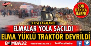 ISPARTA'DA ELMA YÜKLÜ TRAKTÖR DEVRİLDİ