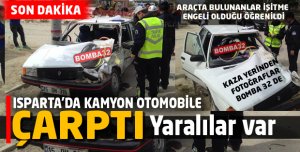 İŞİTME ENGELLİLERİN BULUNDUĞU OTOMOBİLE KAMYON ÇARPTI