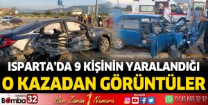 Isparta'da iki otomobilin çarpıştığı kazada 9 kişi yaralandı