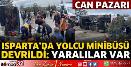 Isparta'da yolcu minibüsü devrildi