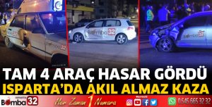 Isparta'da kazada 4 araç hasar gördü