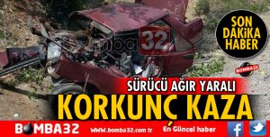 ISPARTA'DA KONTROLDEN ÇIKAN OTOMOBİL ŞARAMPOLE UÇTU