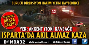 ISPARTA'DA OTOMOBİL AĞACA ÇARPARAK DURABİLDİ