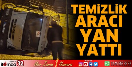Isparta'da temizlik aracı yan yattı
