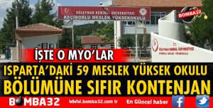 ISPARTA'DAKİ 59 MYO BÖLÜMÜNE SIFIR KONTENJAN