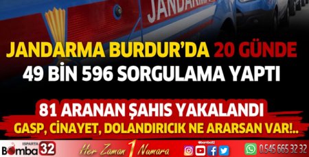 Jandarma Burdur'da 20 günde 49 bin 596 sorgulama yaptı