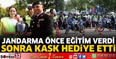 Jandarma önce eğitim verdi, sonra kask hediye etti