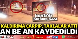 Kaldırıma çarpıp, taklalar atan otomobil kazası güvenlik kamerasında