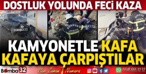 Kamyonet ile otomobil kafa kafaya çarpıştı: 1'i ağır 2 yaralı