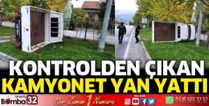 Kamyonet yan yattı