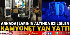 Kamyonet yan yattı