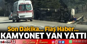 Kamyonet yan yattı