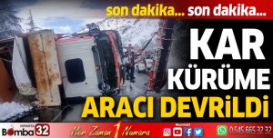 Kar küreme ve tuzlama aracı devrildi