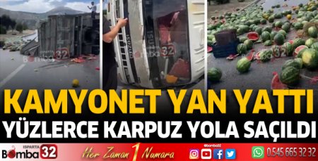 Karpuz yüklü kamyonet yan yattı