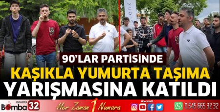 Kaşıkla yumurta taşıma yarışmasına katıldı