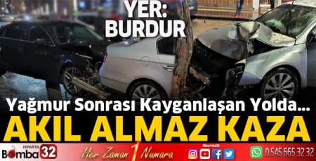 Kayganlaşan yolda trafik kazası