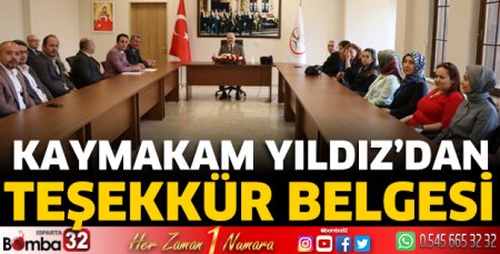 Kaymakam Yıldız’dan Teşekkür Belgesi 