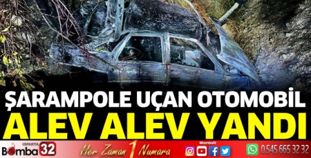 Kaza sonrası otomobil alev alev yandı