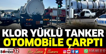 Klor yüklü tanker otomobile çarptı