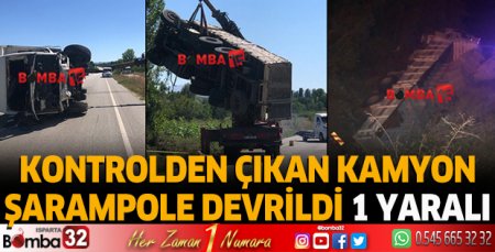 Kontrolden çıkan kamyon şarampole devrildi 