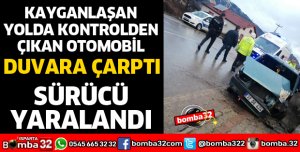 KONTROLDEN ÇIKAN OTOMOBİL DUVARA ÇARPTI